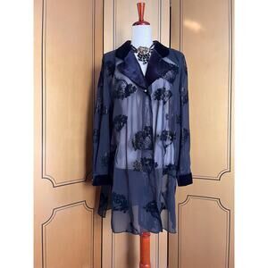 Vintage sheer jacket in black with velvet accents, size 12
